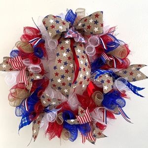 HANDCRAFTED Patriotic Wreath 4th of July Memorial Day Veterans Day Military